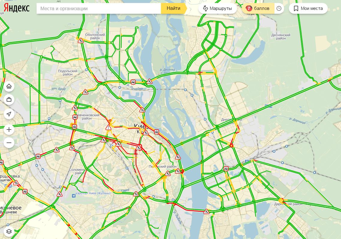 Затори у Києві досягли 7 балів