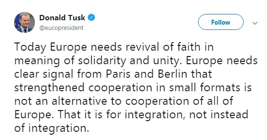 Туск: договір Франції та Німеччини не має зашкодити інтеграції в Європі