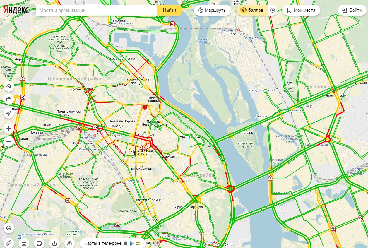 Пробки в Киеве достигли 6 баллов