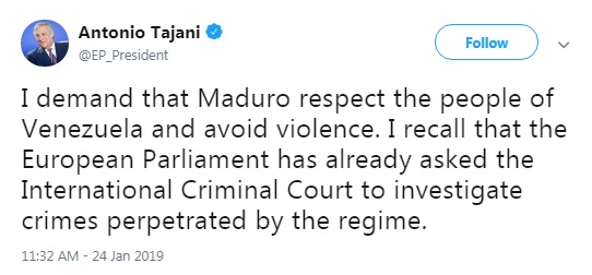 Таяні закликає Мадуро утриматися від насильства