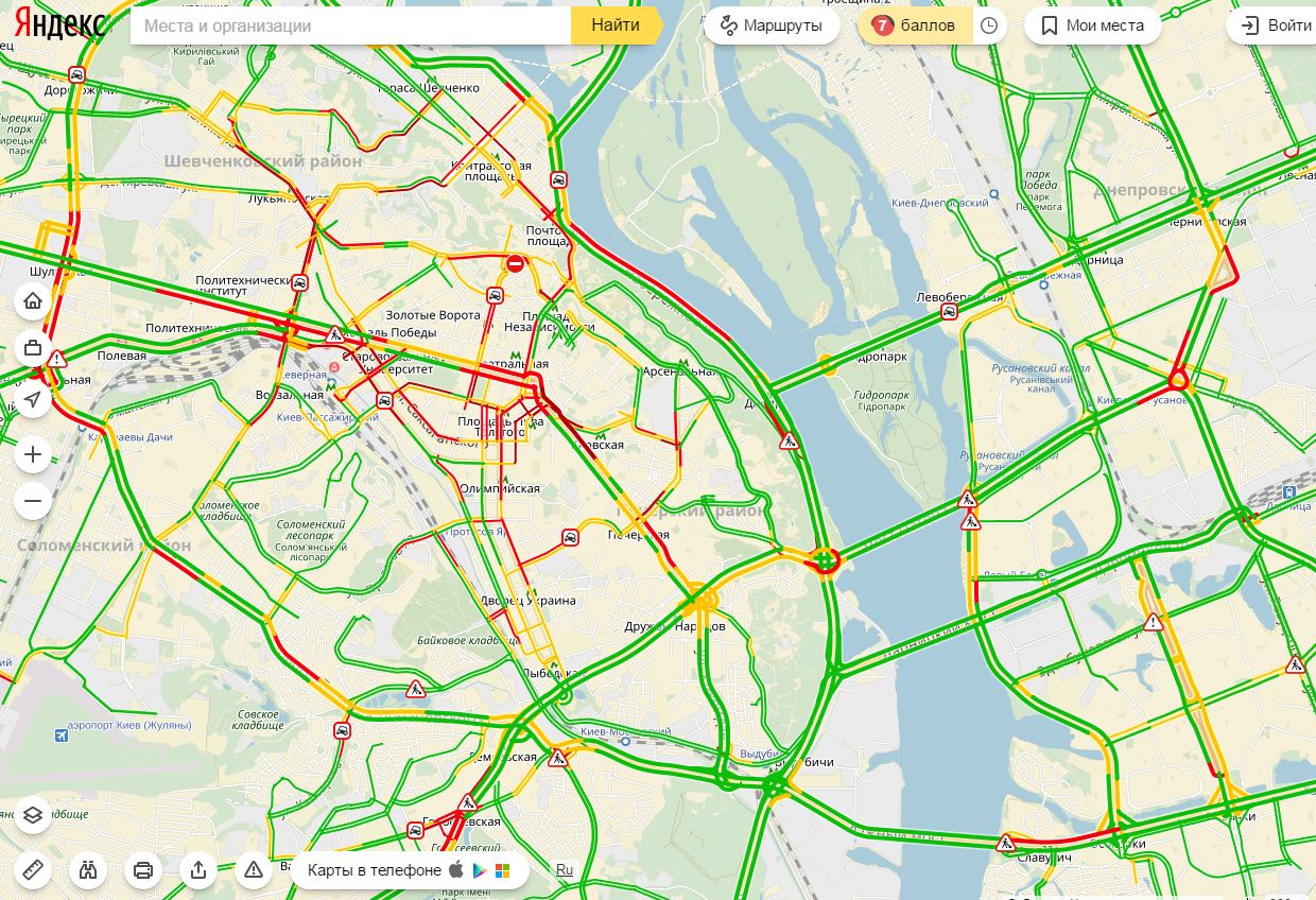 Пробки в Киеве достигли 7 баллов