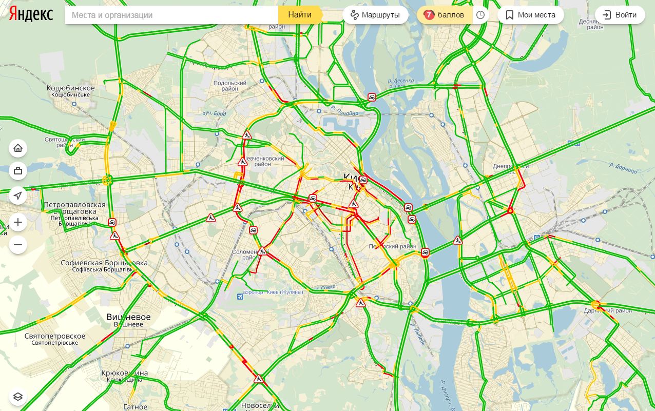 Пробки в Киеве достигли 7 баллов