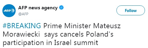 Моравецький скасував участь Польщі в саміті V4 в Ізраїлі