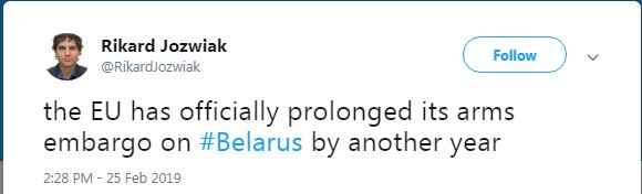 ЕС официально продлил запрет на поставку оружия в Беларусь