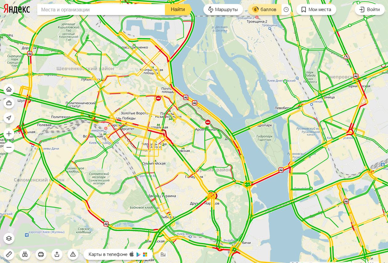 Пробки в Киеве достигли 6 баллов