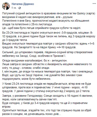 Синоптик прогнозує мороз та штормовий вітер на вихідних