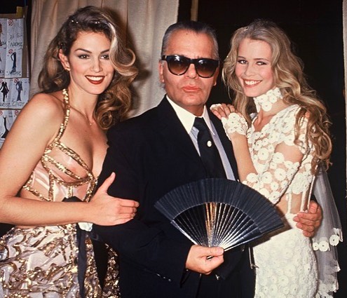 Синди Кроуфорд, Карл Лагерфельд и Клаудия Шиффер