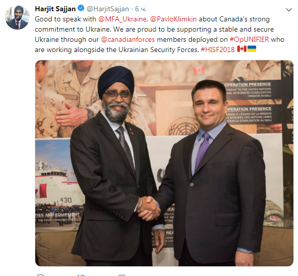 Клімкін зустрівся з міністром оборони Канади