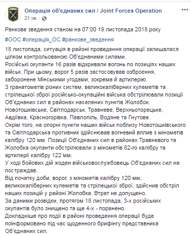 На Донбасі за добу жоден український військовий не постраждав