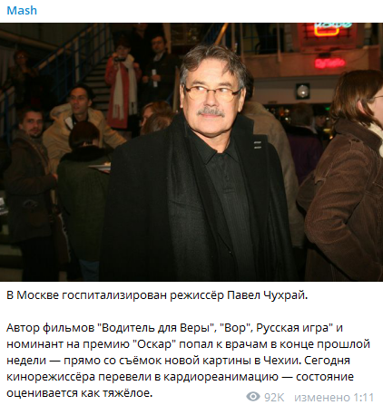 Відомий кінорежисер госпіталізований у важкому стані: усі подробиці