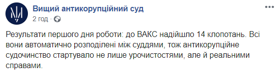 До ВАКС в перший день роботи надійшло 14 клопотань