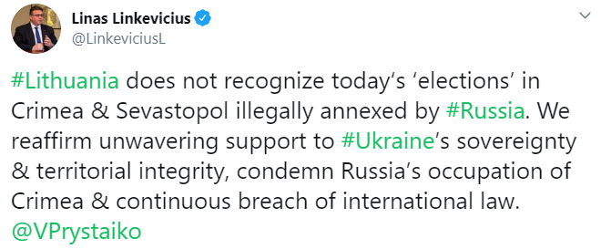 Литва и Латвия не признают &quot;выборы&quot; в оккупированном Крыму