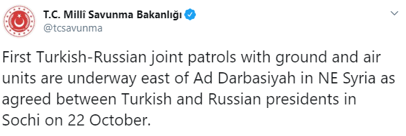 Росія та Туреччина почали спільне патрулювання в Сирії