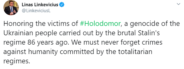 В Литве призвали не забывать преступления Голодомора