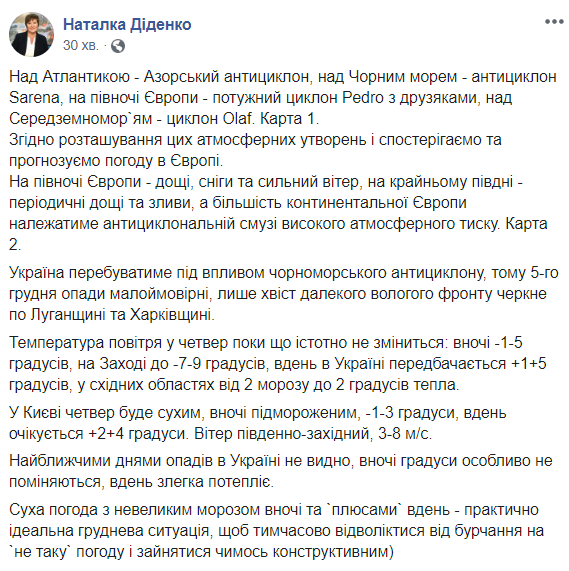 Через антициклон в Україні снігопади відступлять