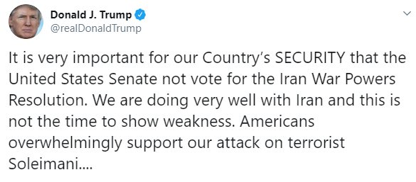 Трамп попросил Сенат не поддерживать ограничение его военных полномочий