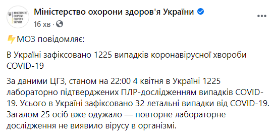 В Україні за добу виявили майже 130 випадків коронавірусу