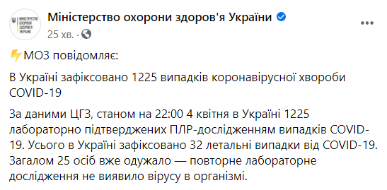 В Украине от коронавируса умерли уже более 30 человек