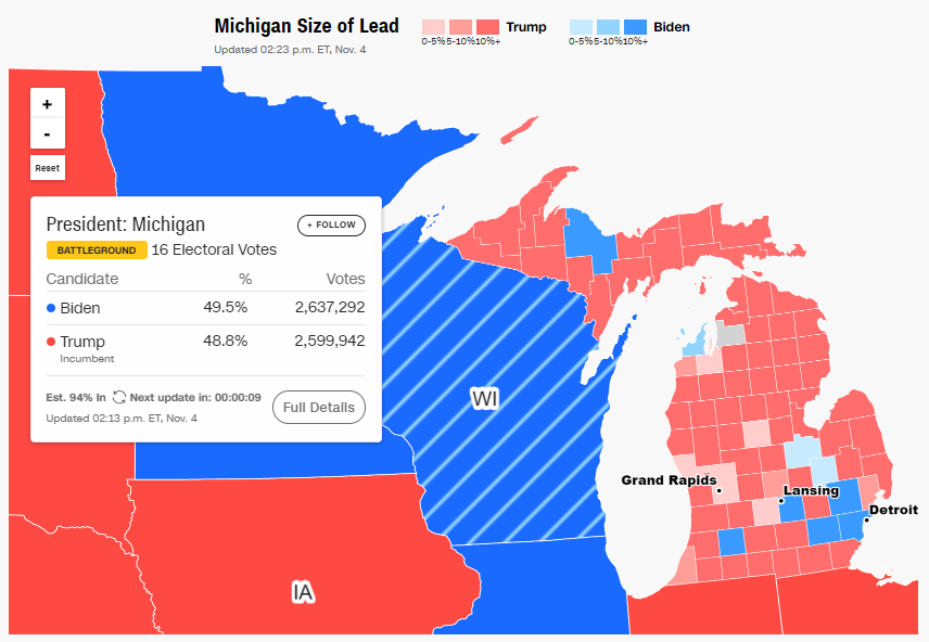 Трамп просит суд остановить подсчет голосов в Мичигане