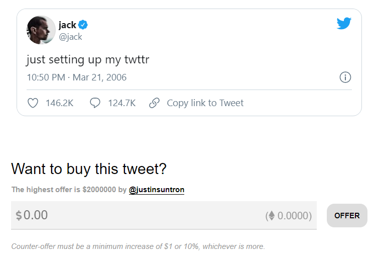 Історичний твіт. Засновник Twitter виставив на аукціон першу публікацію в соцмережі