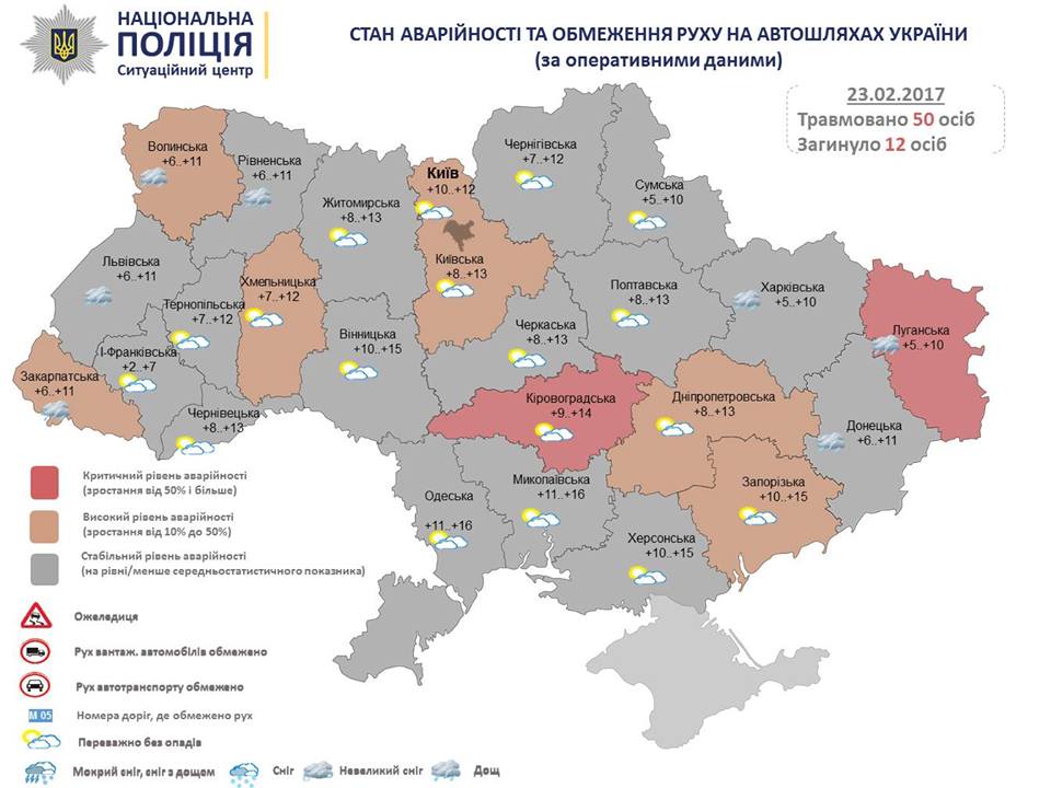 На дорогах України за добу загинуло 12 людей, більше 50 поранено