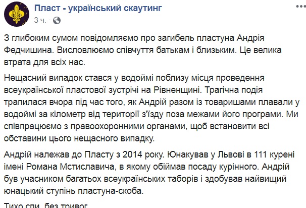 Під Рівне втопився 15-річний пластун зі Львова: усі подробиці