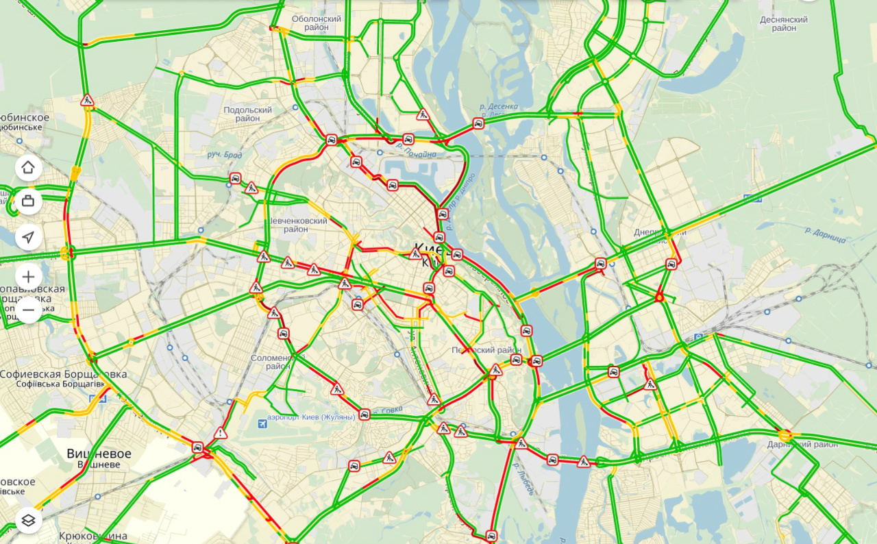 Пробки в Києві сягнули 7 балів
