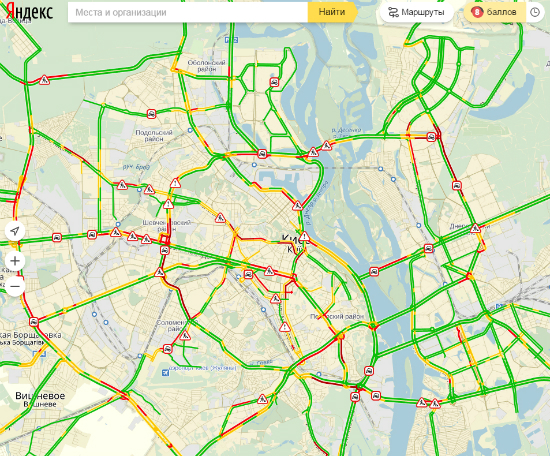 Пробки в Киеве достигли 8 баллов
