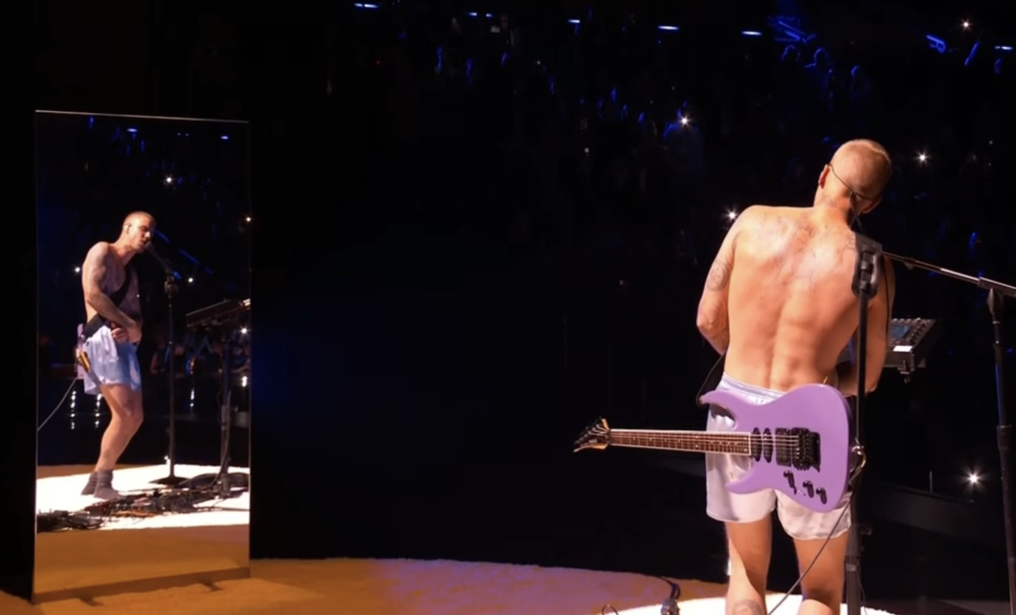 Justin Bieber makes dramatic Grammy comeback in boxers and socks