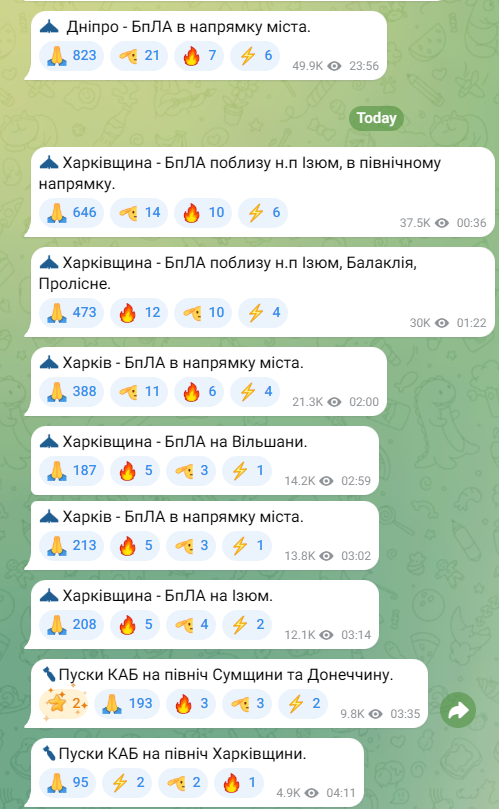 В Україні попри режим "тиші" продовжуються тривоги та фіксували дрони з КАБами