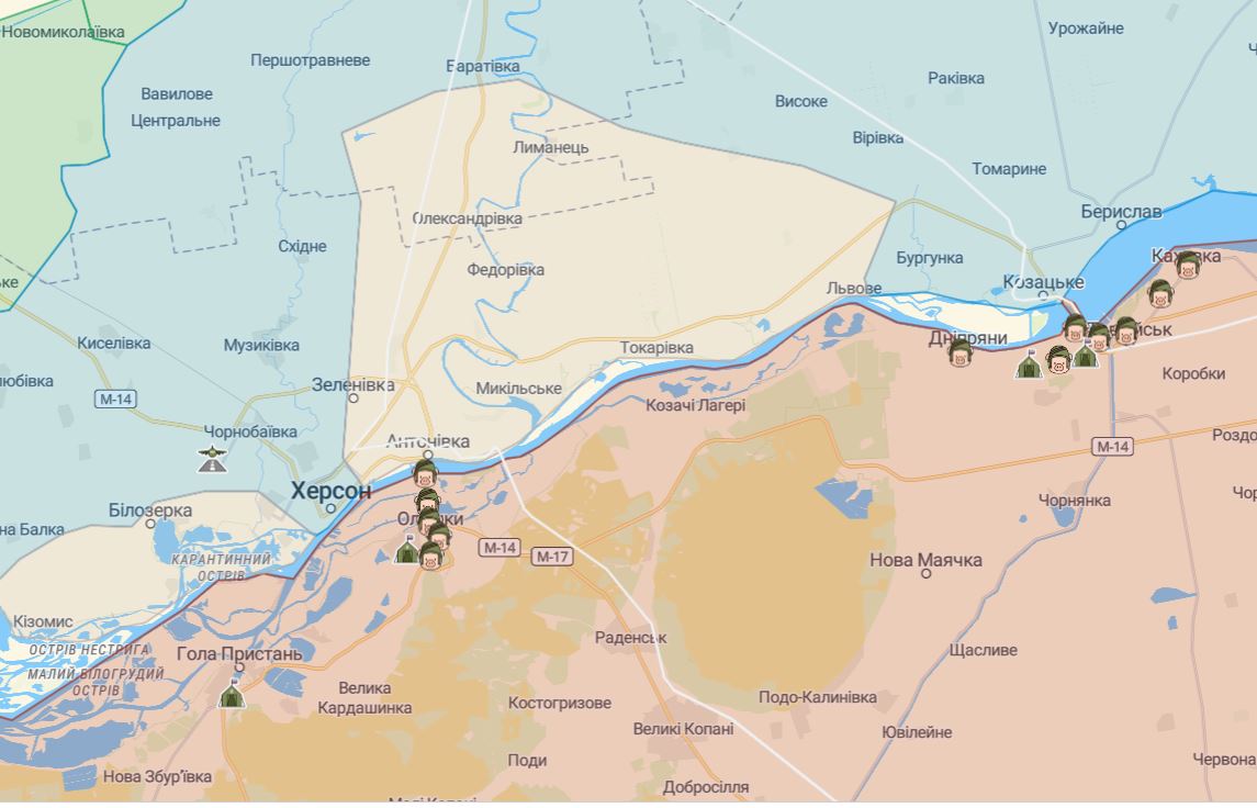 ВСУ зашли в Херсон и Берислав: обновлена карта боевых действий