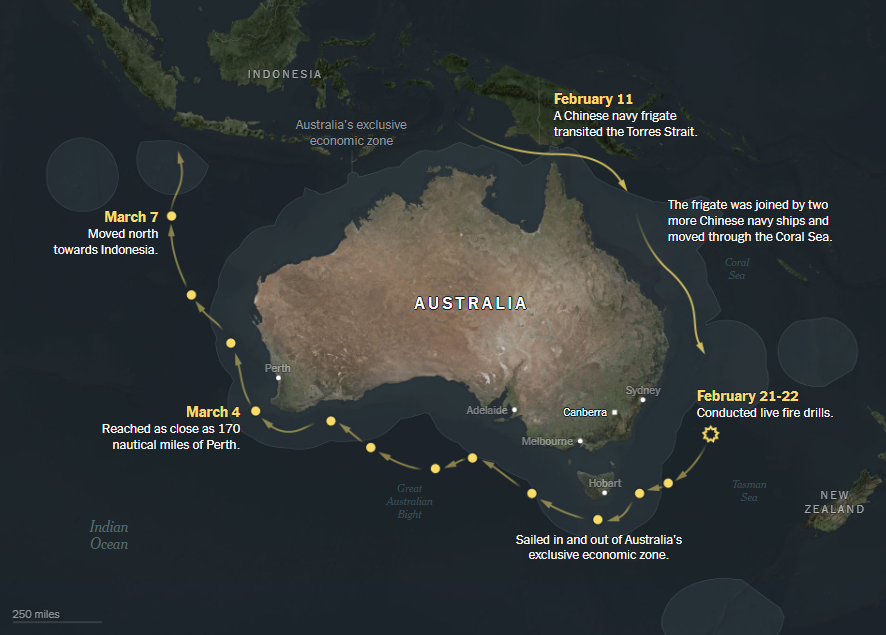 Китайские корабли почти месяц проводили военные учения вокруг Австралии