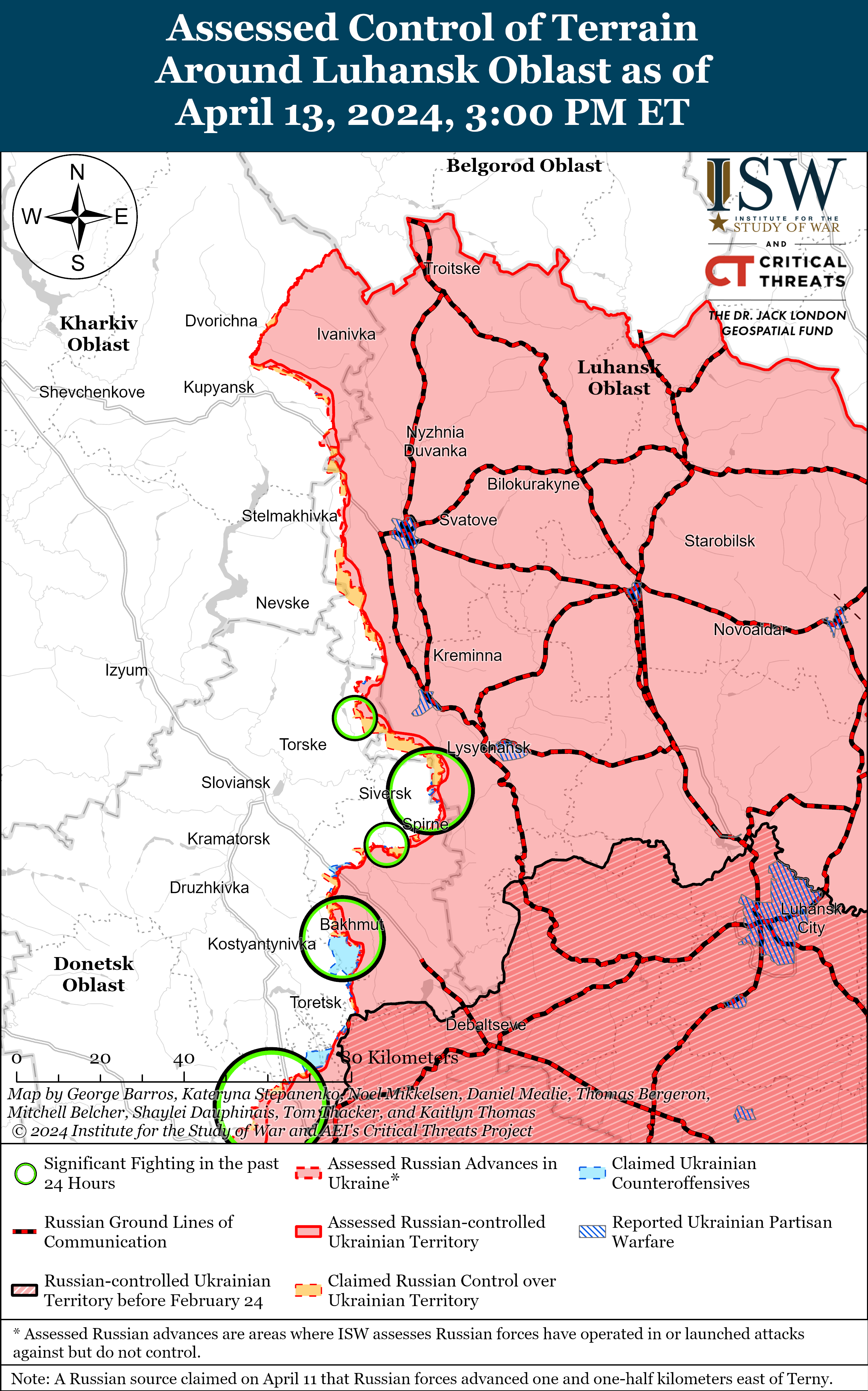 Позиційні бої точаться на більшості напрямків, ворог просунувся під Часовим Яром: карти ISW