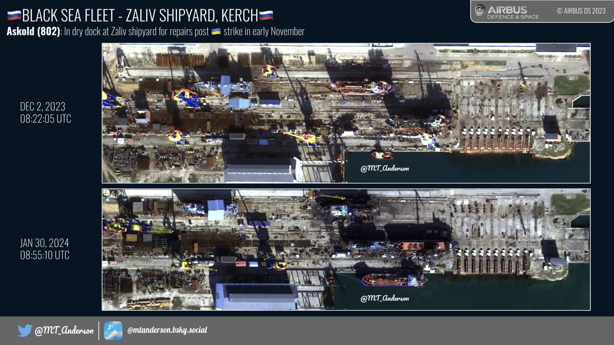 Россияне не ремонтируют поврежденный в Керчи корвет &quot;Аскольд&quot;: спутниковые снимки