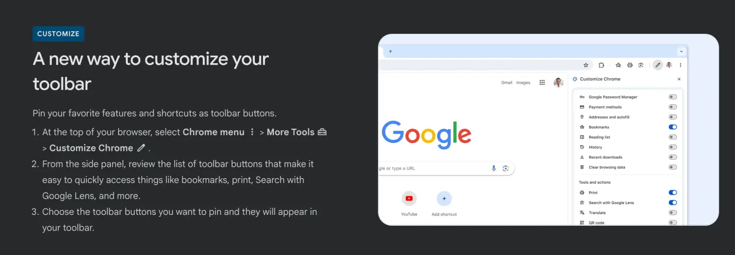 Як швидко налаштувати панель інструментів у Google Chrome за допомогою клавіш