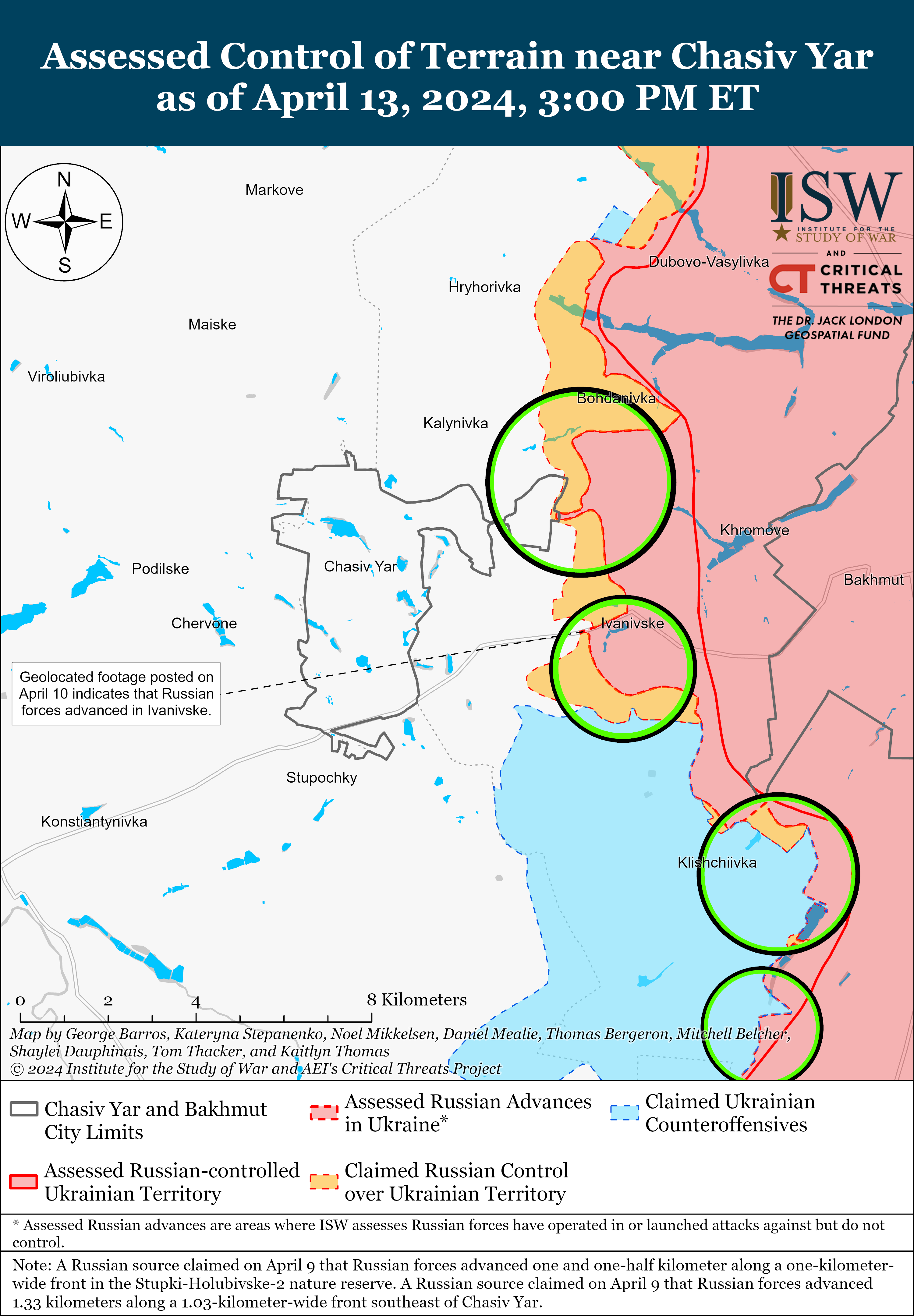 Позиційні бої точаться на більшості напрямків, ворог просунувся під Часовим Яром: карти ISW