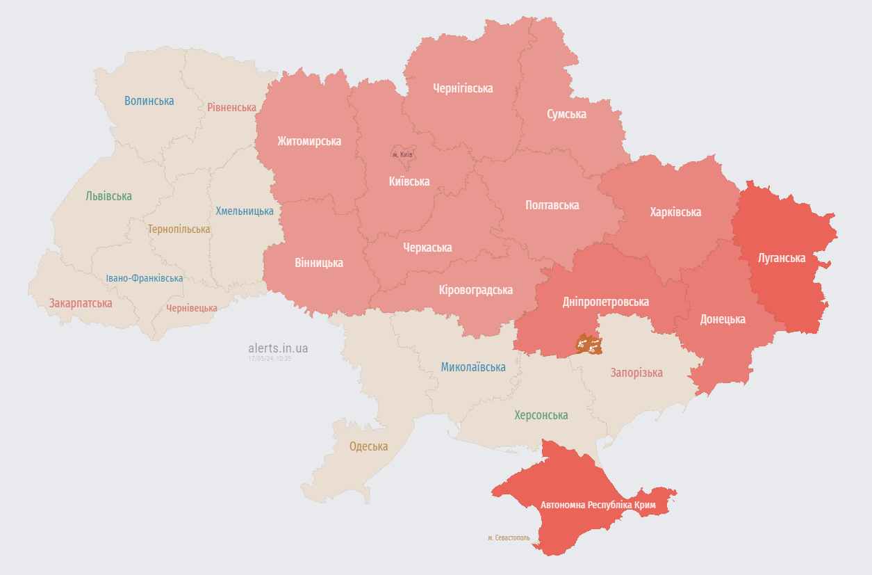 В Киеве и половине областей Украины объявили воздушную тревогу