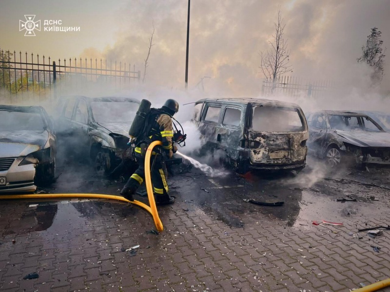 Russian drones and missiles hit Kyiv region, leaving homes and cars destroyed