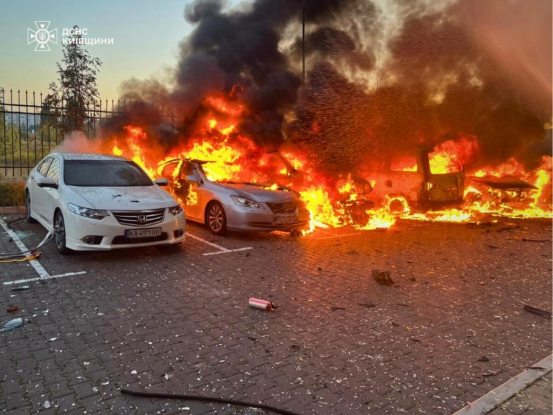 Russian drones and missiles hit Kyiv region, leaving homes and cars destroyed