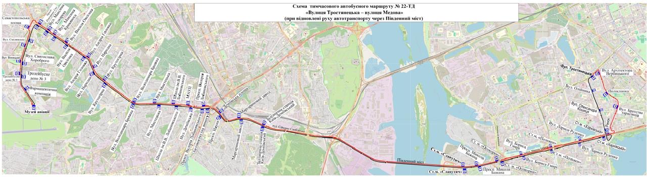 Фото: схема движения автобусов по Южному мосту (kyivcity.gov.ua)