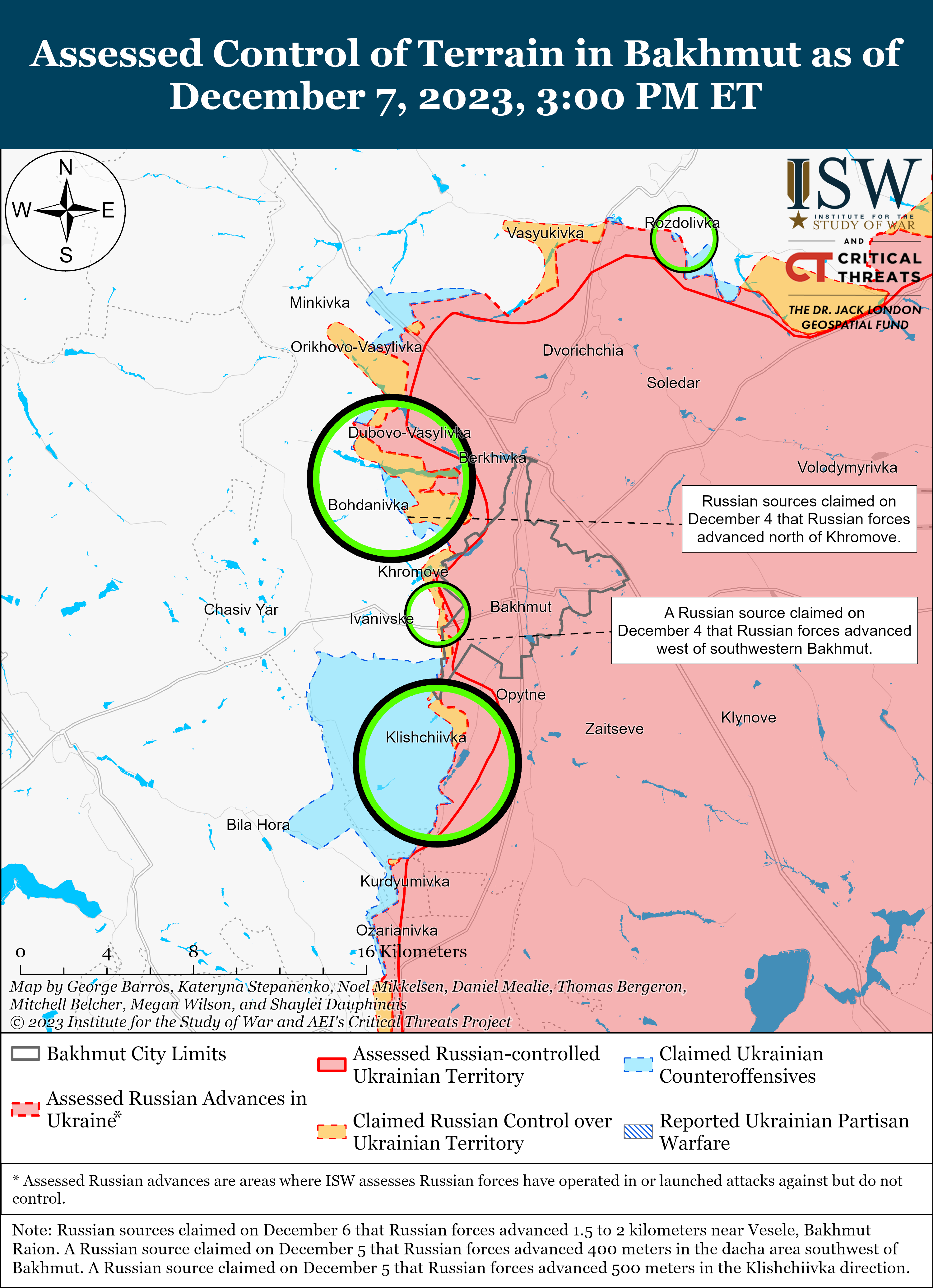 ВСУ наступают южнее Бахмута и на левом берегу Херсонской области: карты ISW