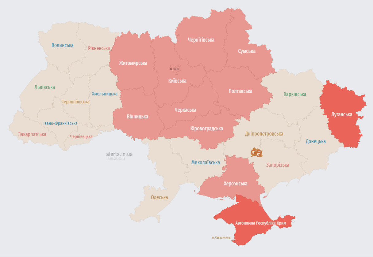 В Киеве и ряде областей объявили воздушную тревогу