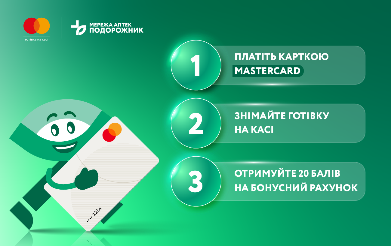 Бонуси для клієнтів і готівка на касі: мережа аптек "Подорожник" розпочала співпрацю з Mastercard