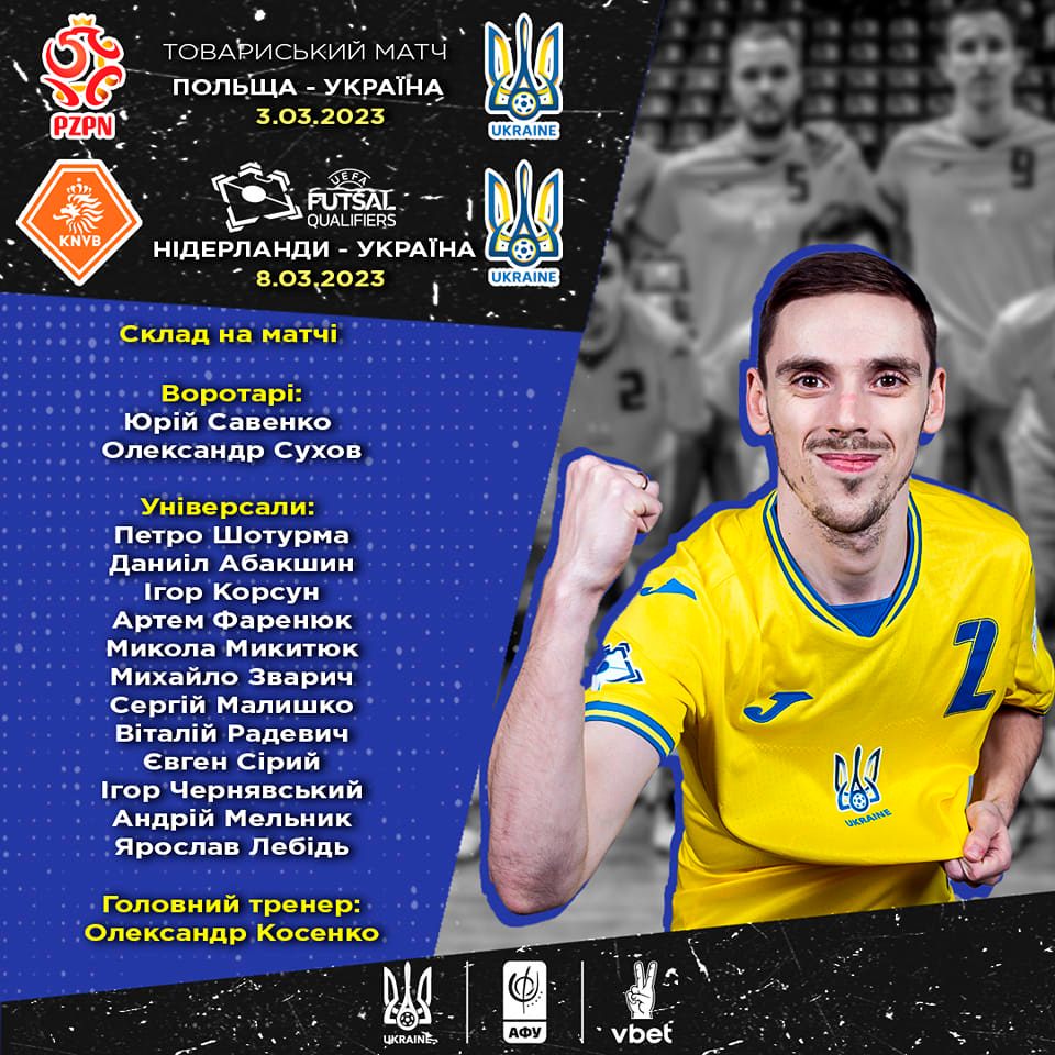 Футзальна збірна України оприлюднила склад на матч відбору до ЧС-2024