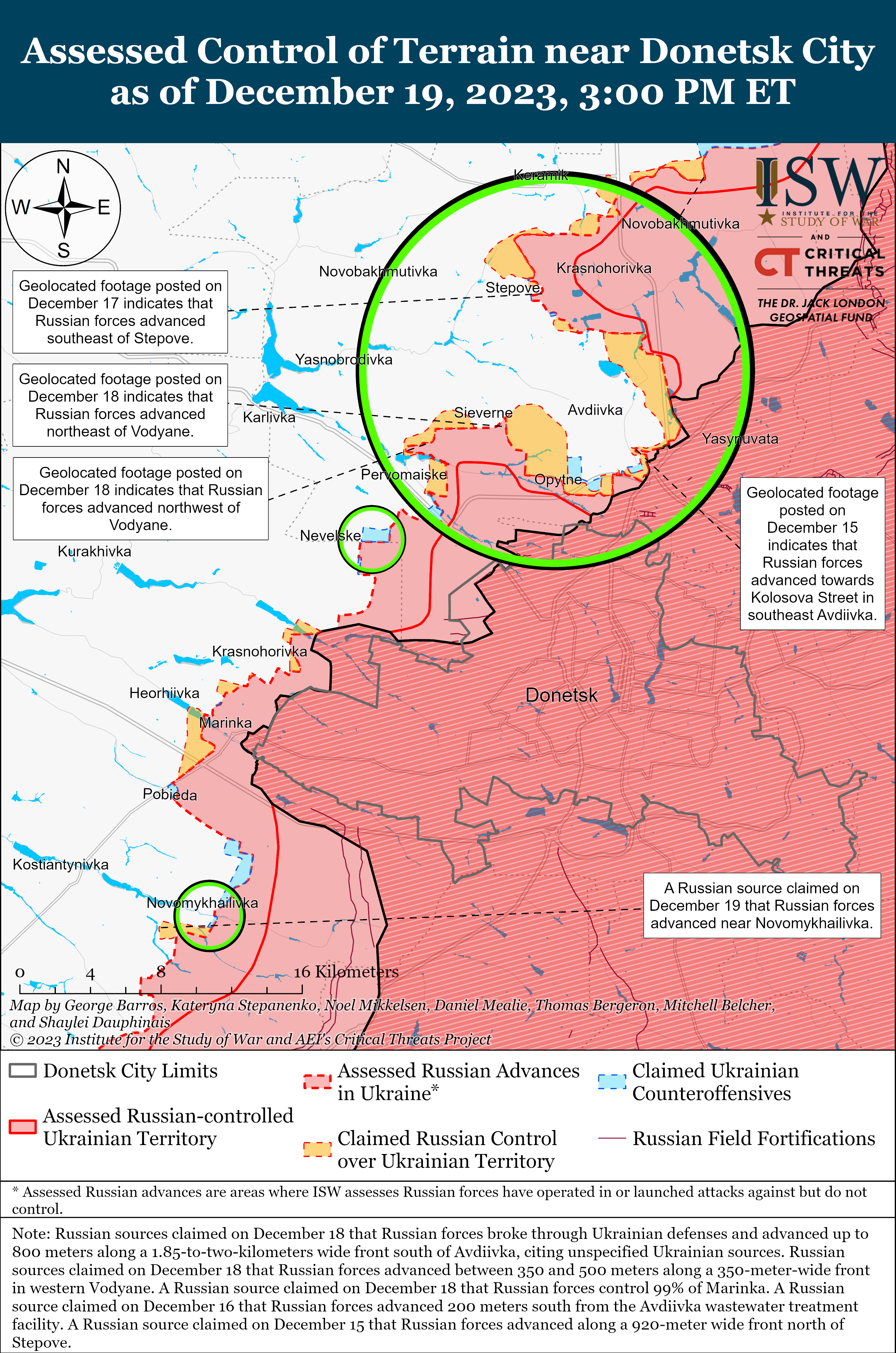 Украинские войска отразили атаки российских подразделений вблизи Авдеевки: карты ISW