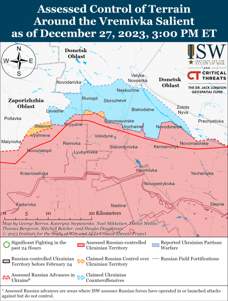 Украинские войска недавно продвинулись к западу от Горловки: карты ISW