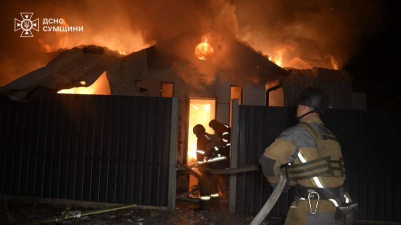 Russian drone strikes private house in Sumy, sparks fire