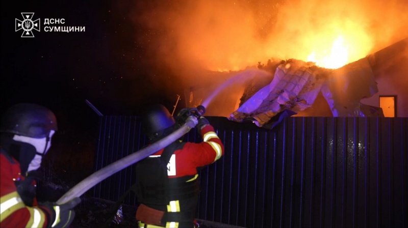 Russian drone strikes private house in Sumy, sparks fire