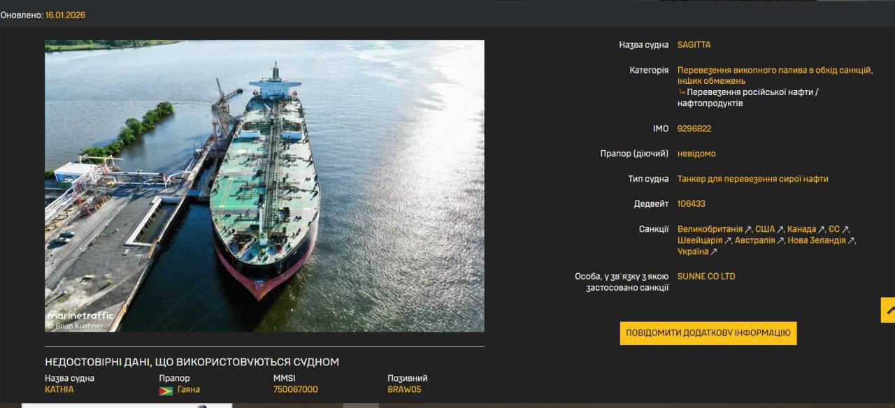 США затримали танкер "тіньового флоту" РФ Sagitta