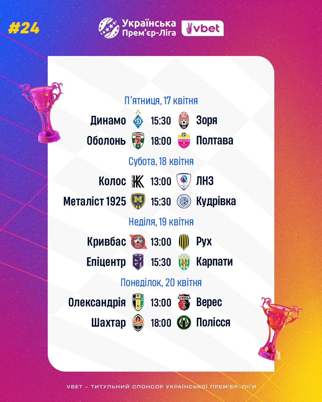"Шахтар" проти "Полісся" та інші битви в УПЛ: розклад матчів і трансляцій 24 туру